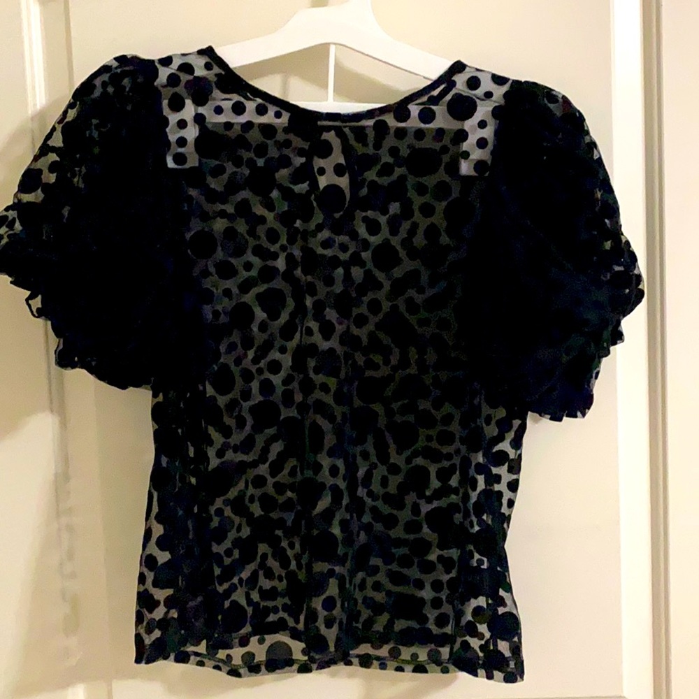 Black see through top with puff sleeves